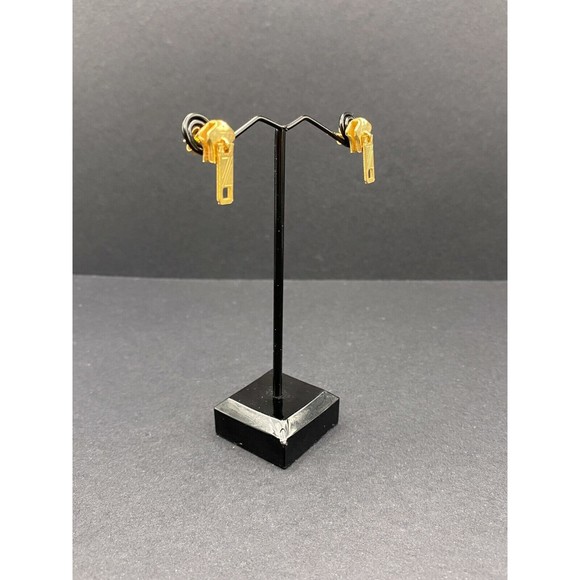 Earrings Gold Tone Zipper Stud VINTAGE - Picture 5 of 5